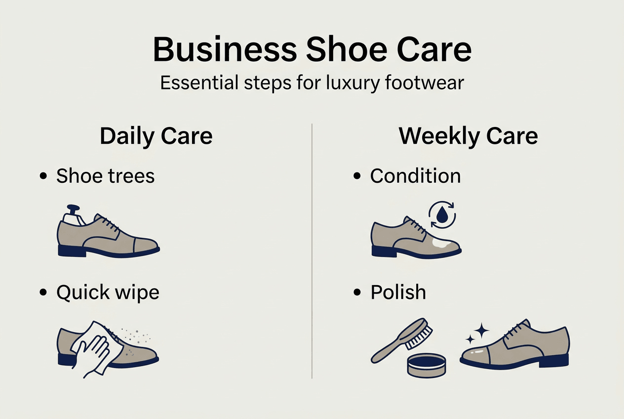 Infographic showing business shoe care steps