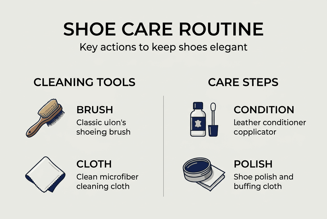 Infographic outlining key formal shoe care steps