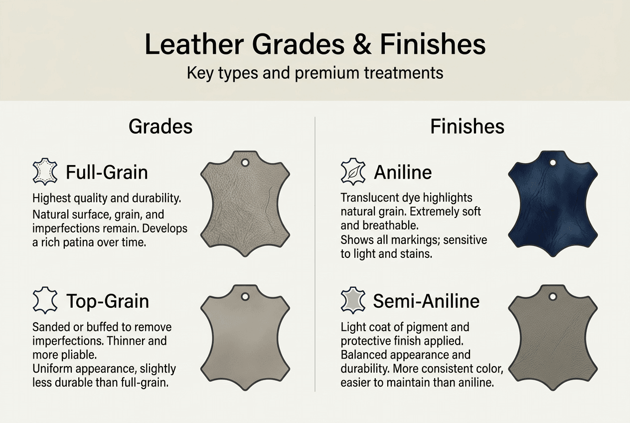 Infographic luxury leather grades and finishes