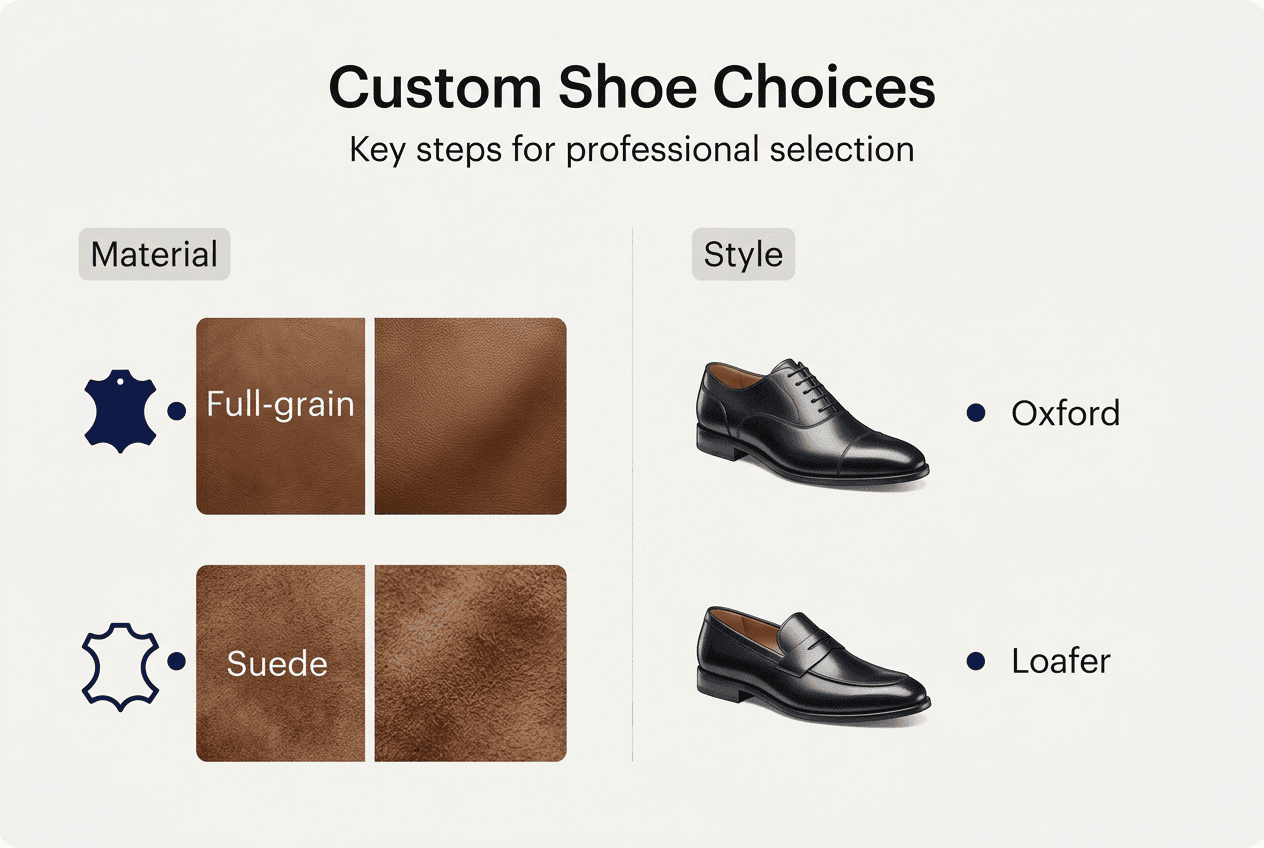 Infographic overview of custom shoe selection steps
