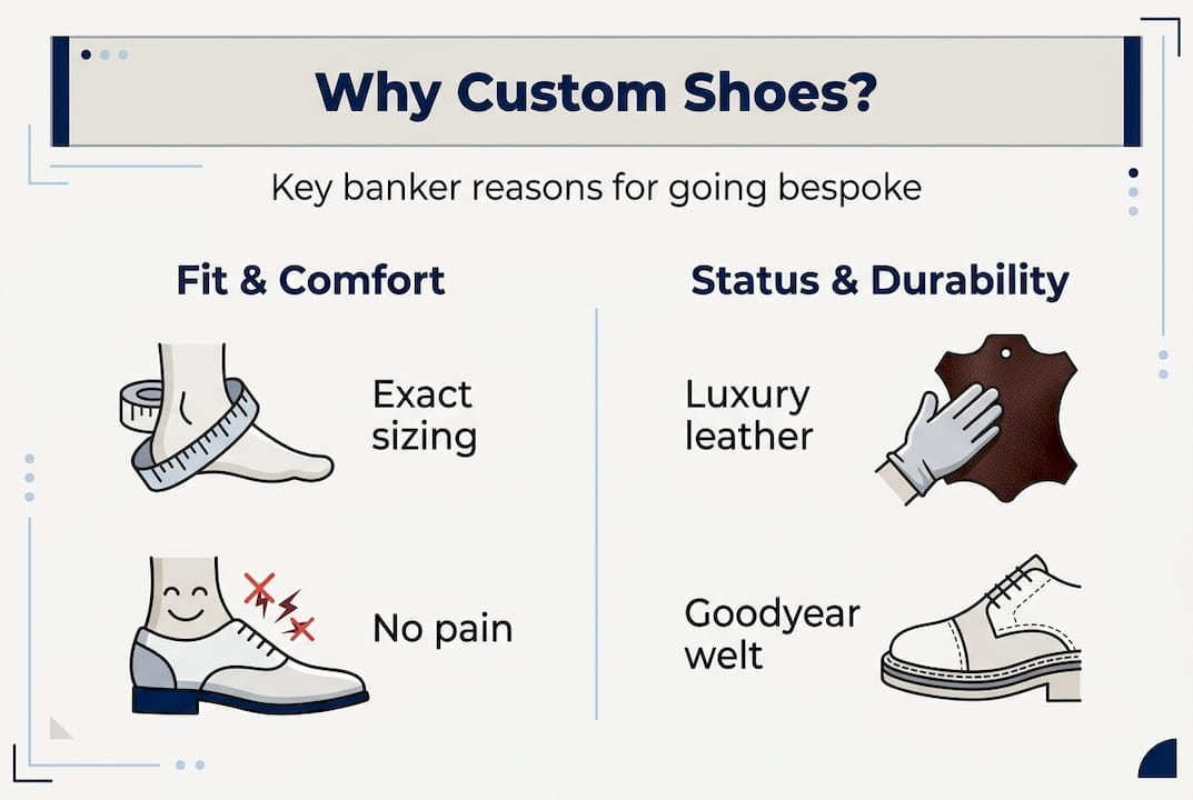 Infographic showing custom shoe benefits for bankers