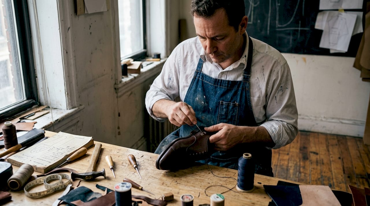 Shoe artisan crafting bespoke leather footwear
