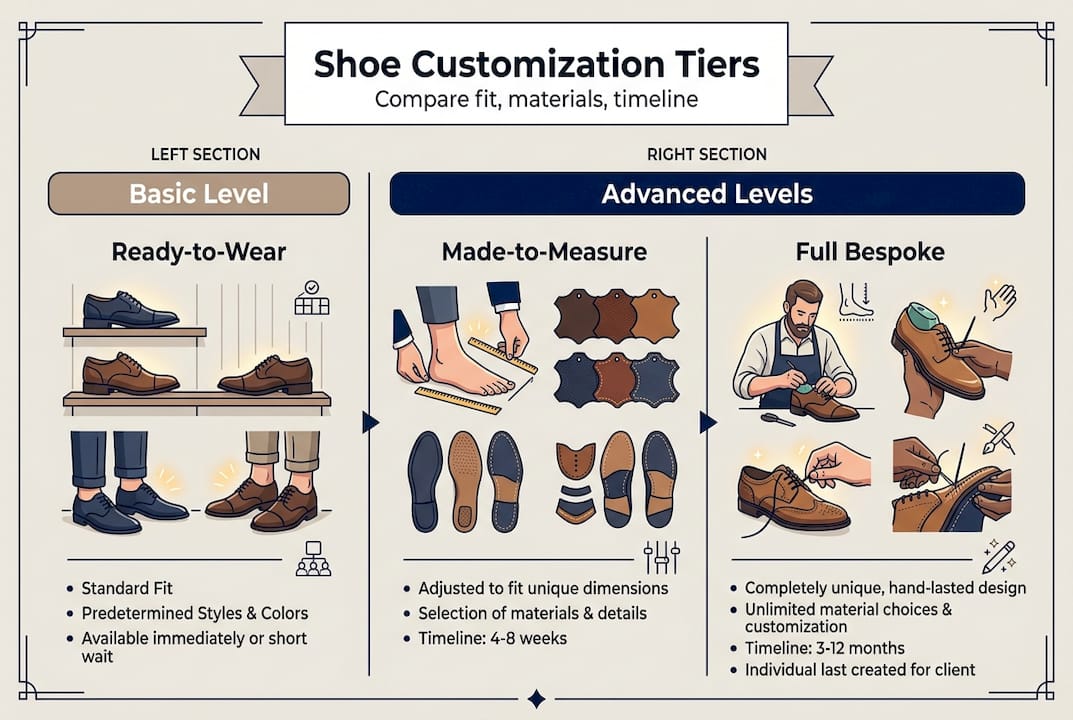 Infographic comparing shoe customization tiers