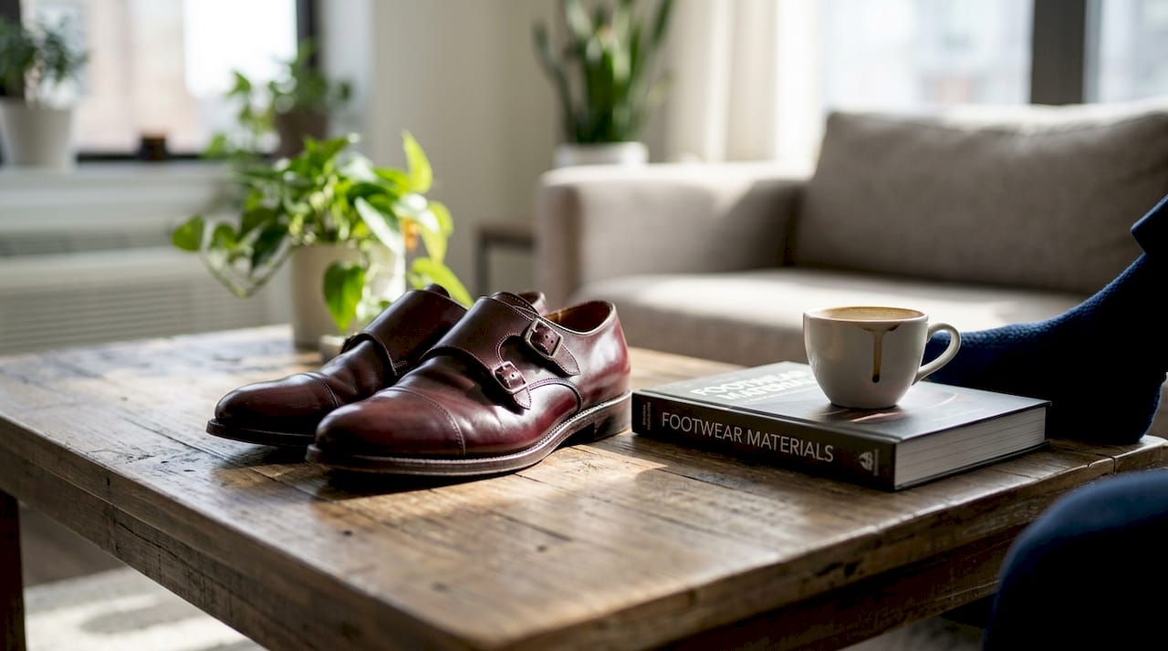 Shell cordovan shoes in sunlit living room