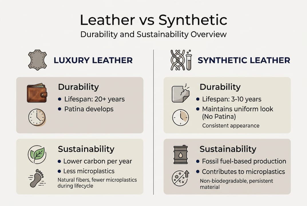 Infographic comparing leather and synthetic features