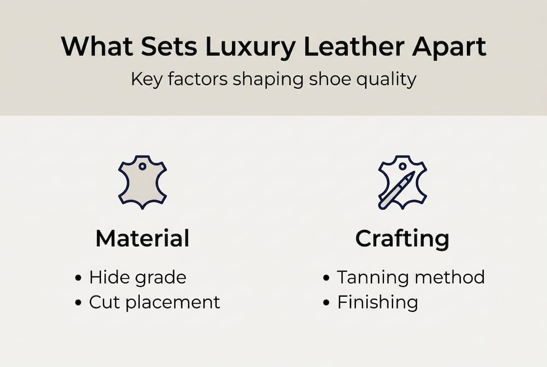 Infographic showing luxury leather shoe factors