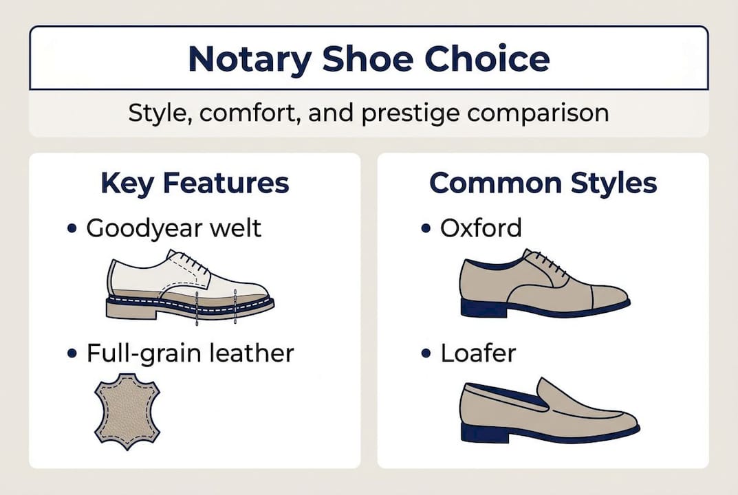 Infographic comparing notary shoe features and styles