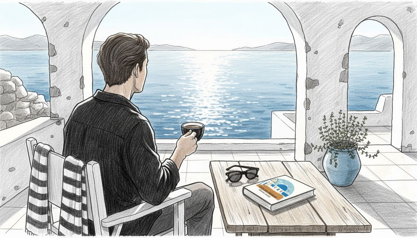 Guest enjoying Cycladic terrace sea view