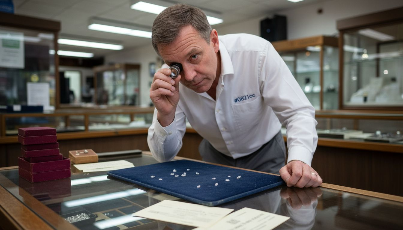 Jeweller inspecting diamond for clarity and inclusions