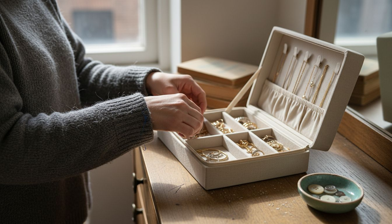 Woman organizing jewellery in padded box