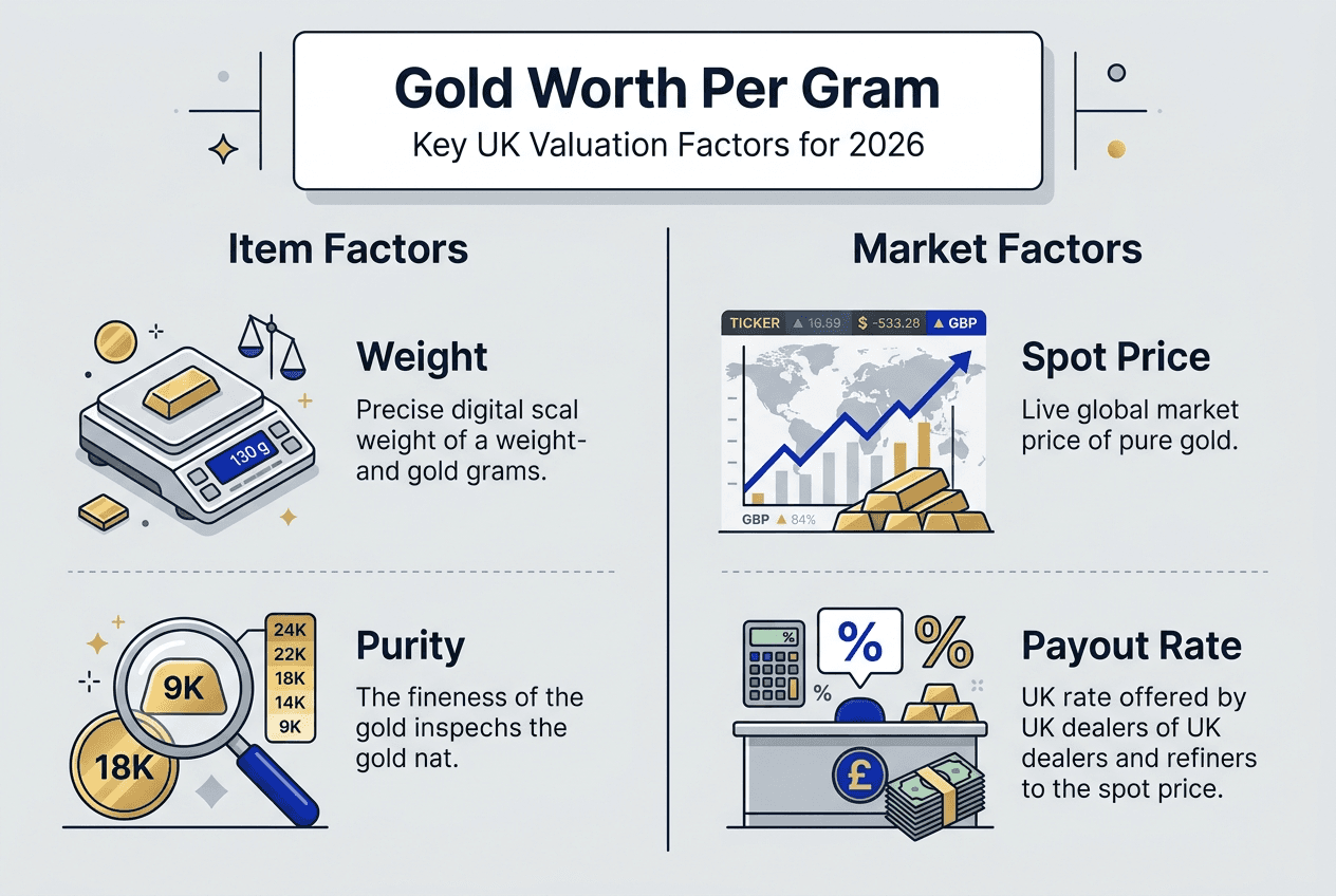 Infographic showing UK gold valuation factors