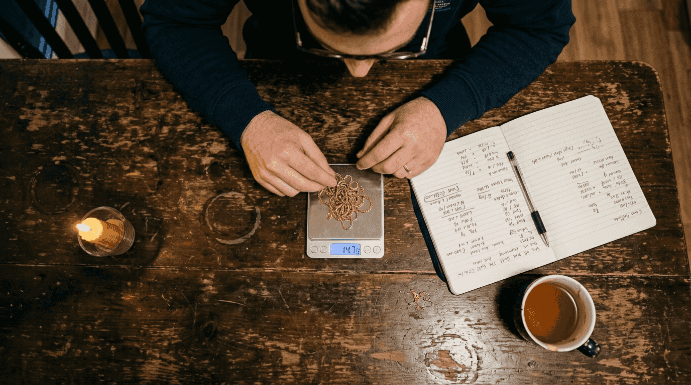 Weighing gold chain and calculating value