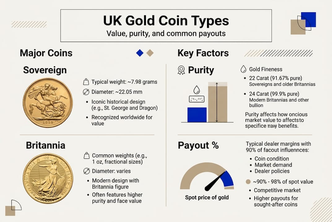 Infographic summarising UK gold coin payout types