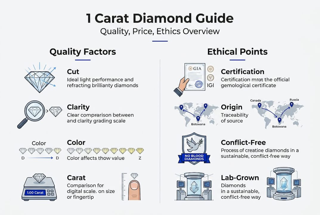 Infographic outlining diamond quality and ethics
