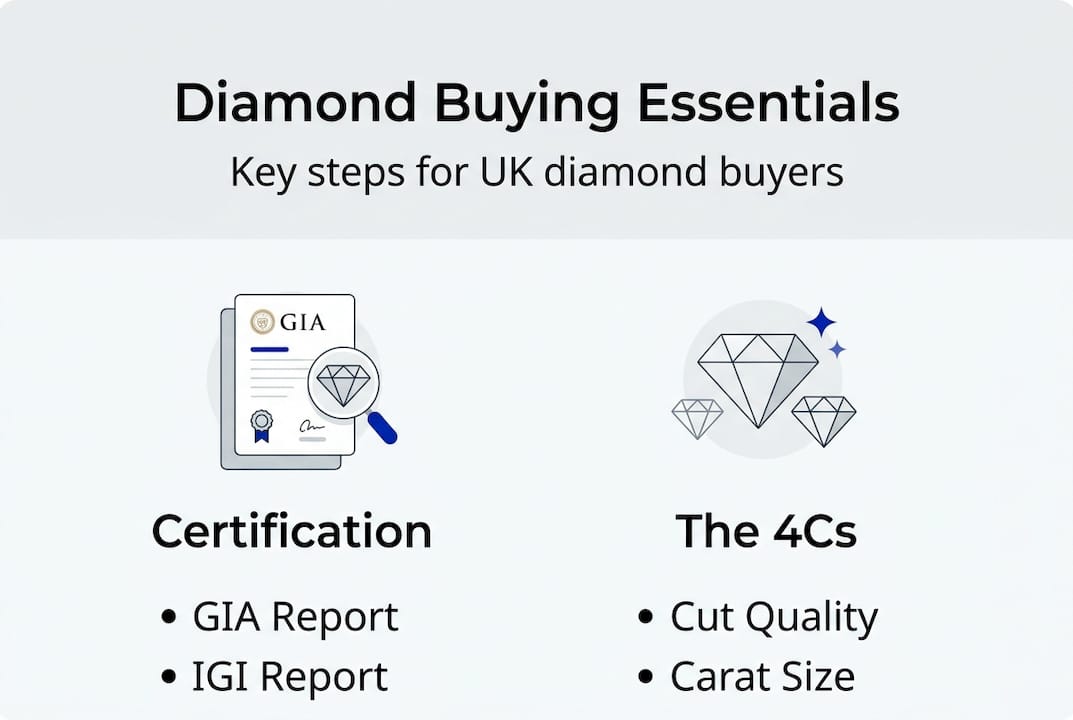 Infographic showing diamond certification and 4Cs overview