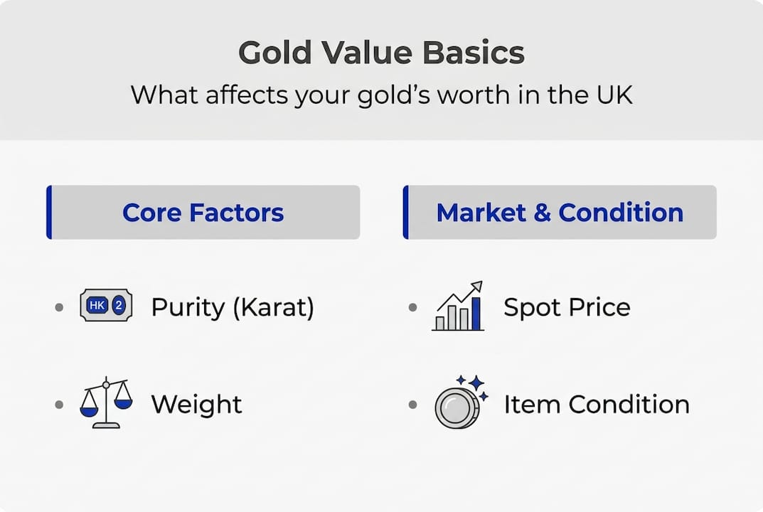 Infographic showing factors in UK gold value