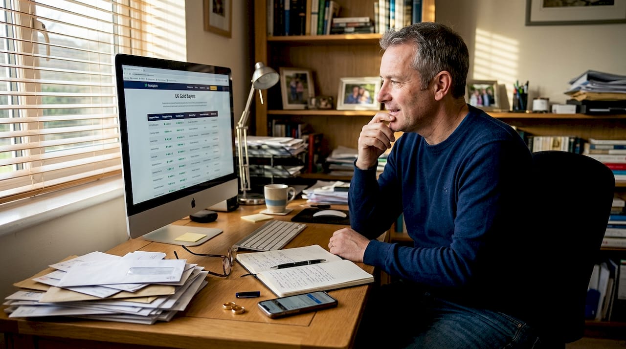 Man comparing UK gold buyers online