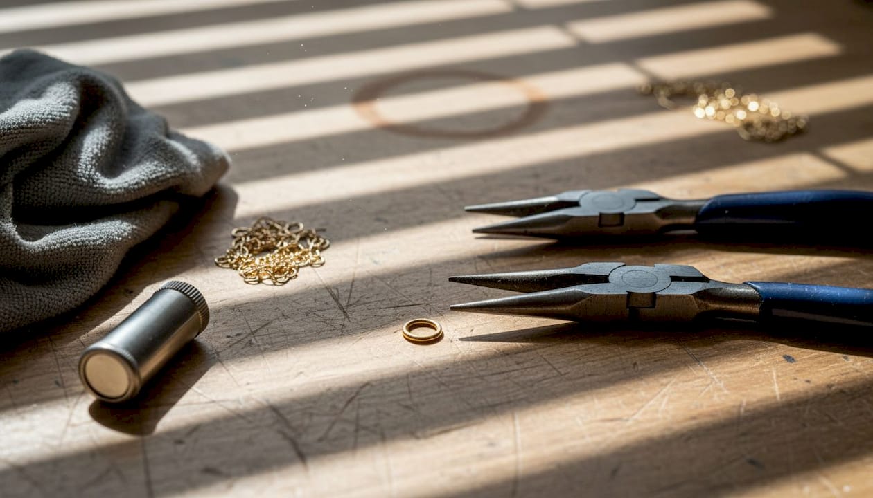 Close-up of tools for chain repair
