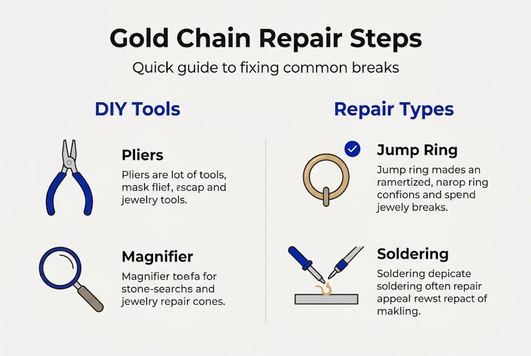 Gold chain repair steps infographic overview