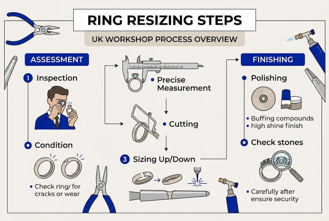 Infographic showing UK ring resizing steps