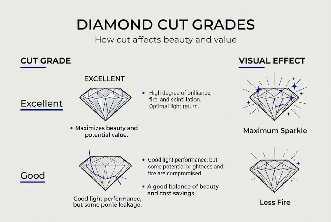Infographic diamond cut grade impact summary
