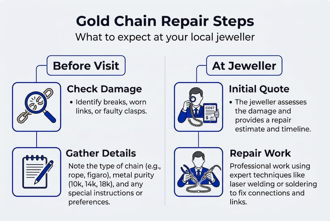 Infographic showing gold chain repair process steps
