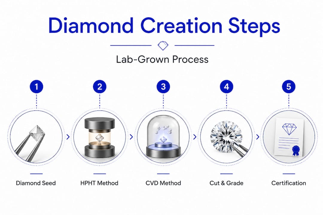 Infographic: steps in lab-grown diamond creation