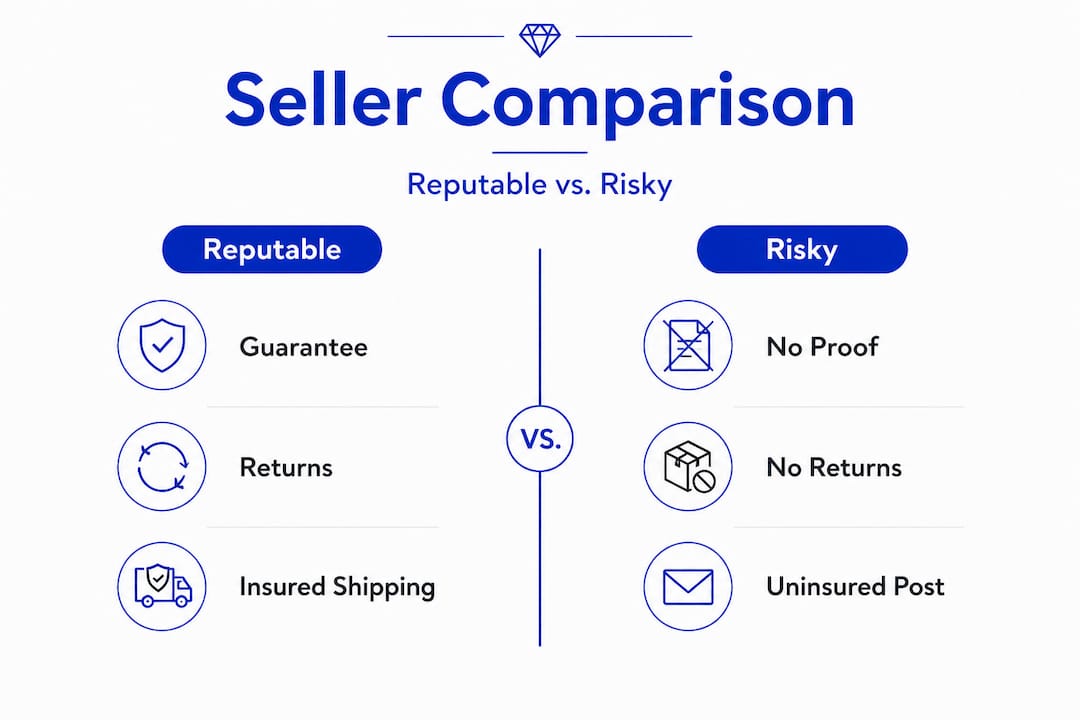 Infographic comparing reputable and risky jewellery sellers