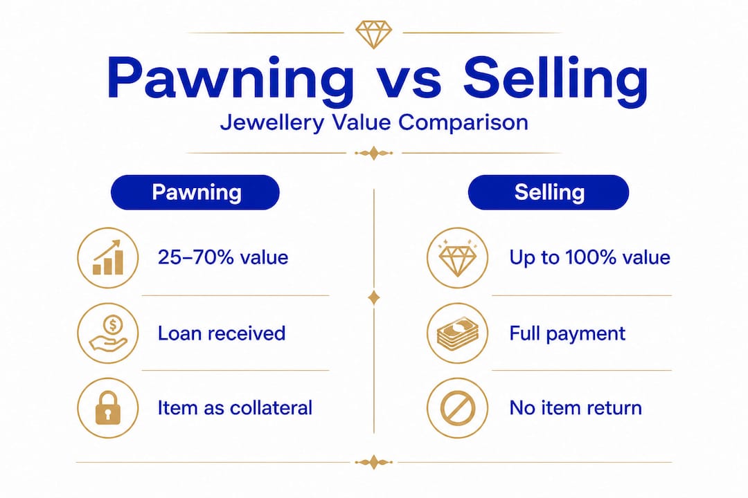 Infographic comparing pawning and selling jewellery