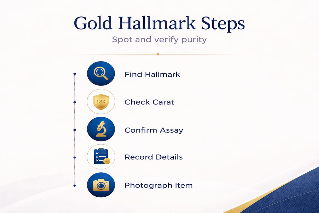 Infographic steps for identifying gold hallmarks