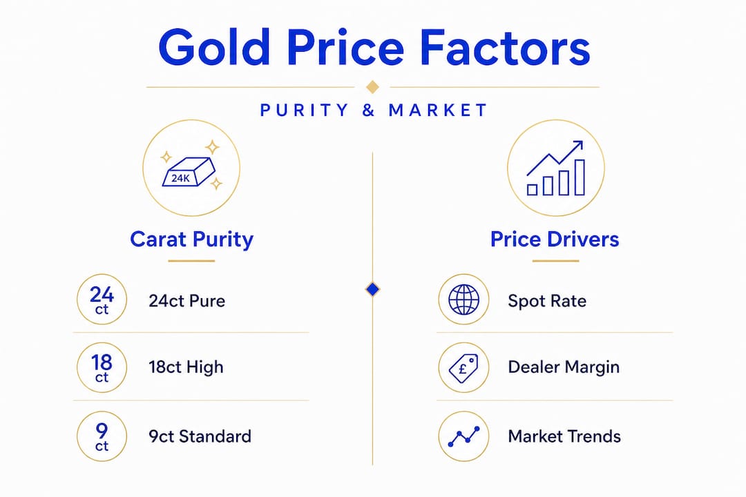 Infographic comparing purity and price drivers for gold