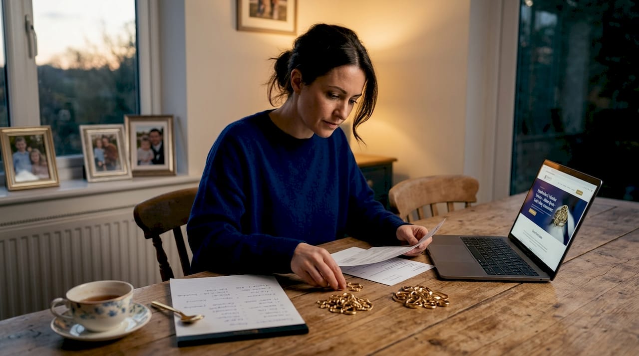 Woman comparing gold selling and pawning options
