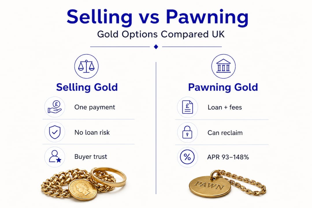 Infographic comparing selling and pawning gold UK