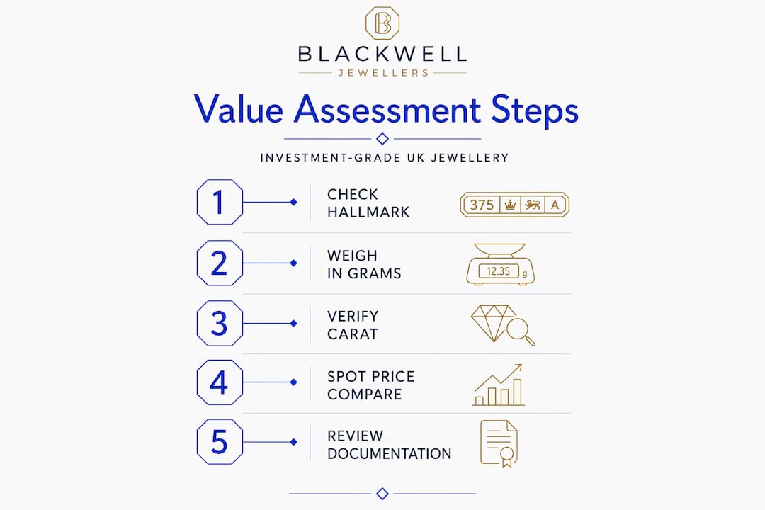 Infographic showing steps to value gold jewellery
