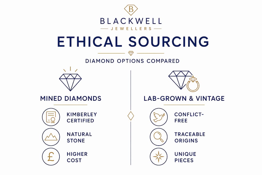 Infographic comparing ethical diamond sourcing options