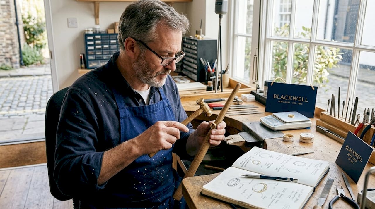 Jewellery maker shaping solid gold ring