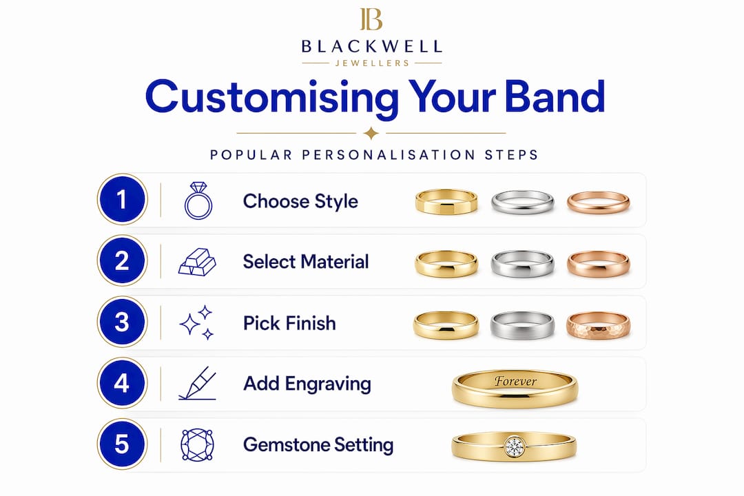 Infographic showing steps to customise wedding band