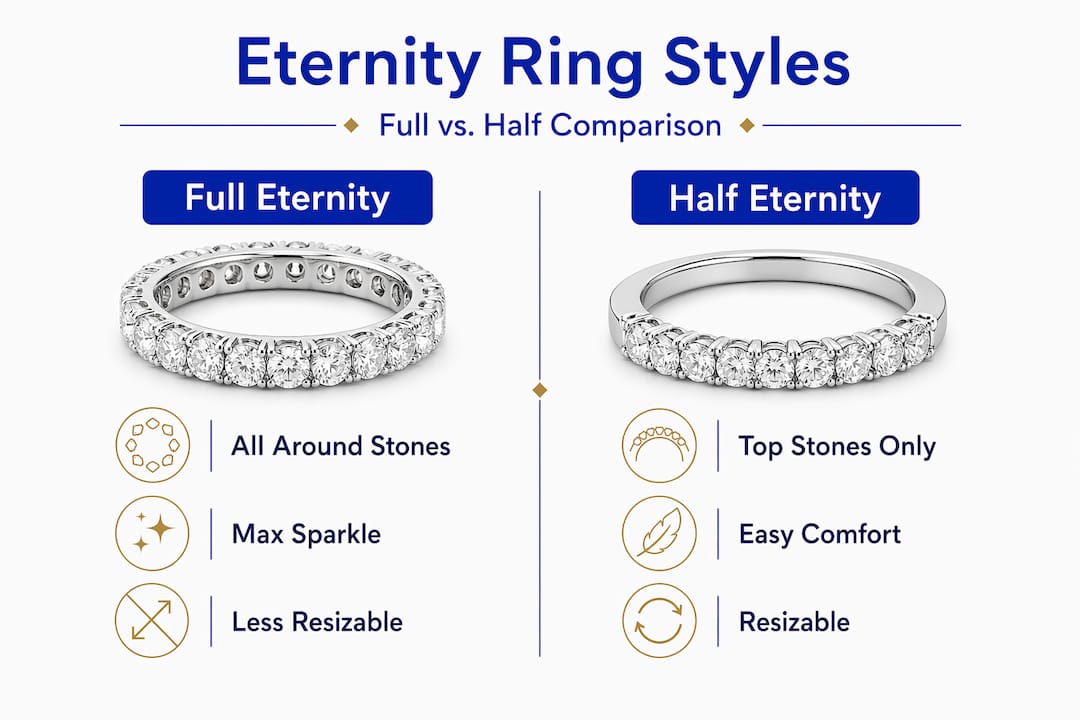 Infographic comparing eternity ring styles