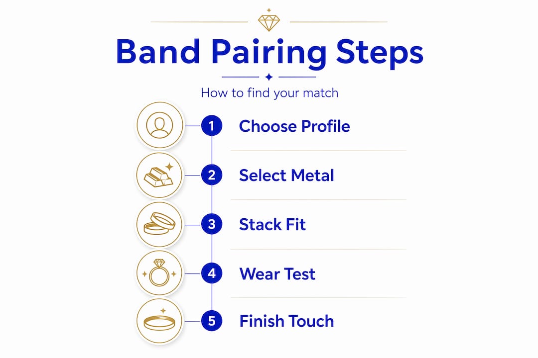 Infographic showing wedding band pairing steps