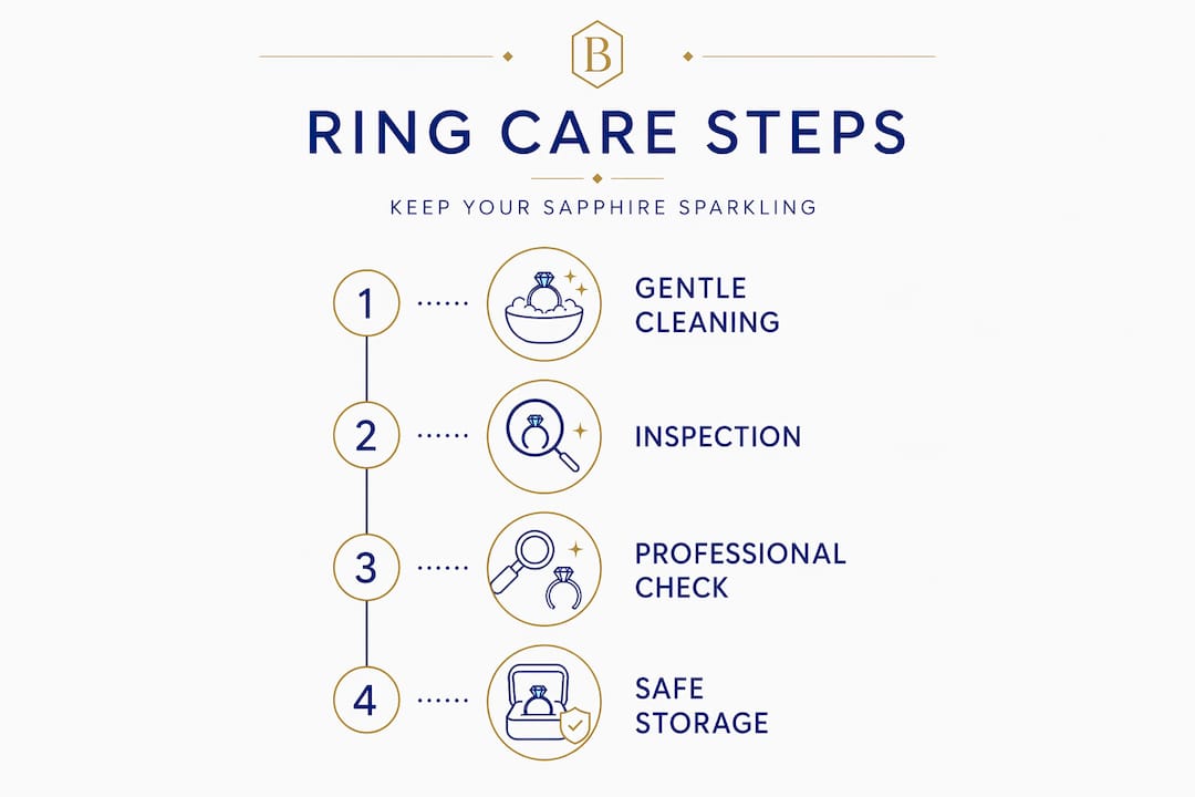Infographic showing pink sapphire ring care steps