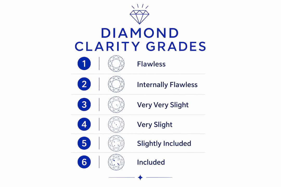 Infographic showing diamond clarity grades in vertical flow