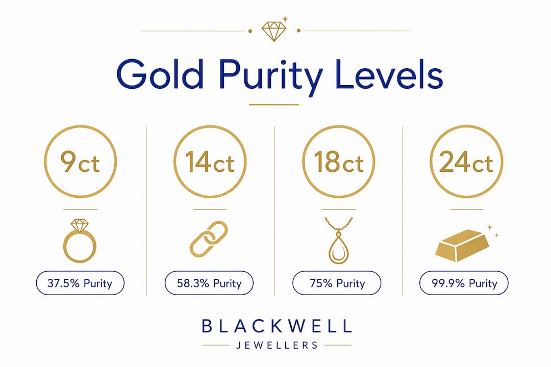 Infographic showing gold purity karats and percentages