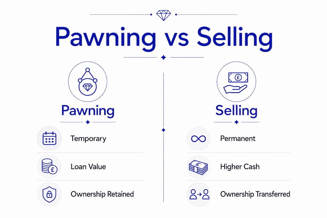 Infographic comparing pawning and selling jewellery