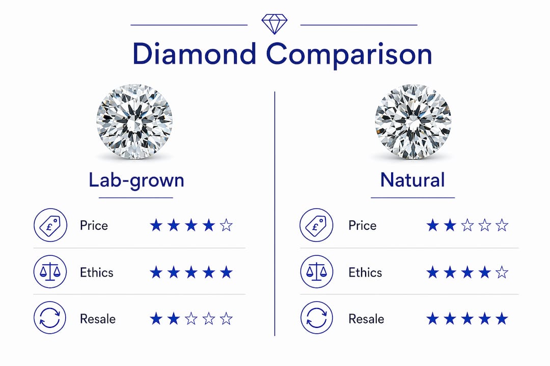 Infographic comparing lab-grown and natural diamonds