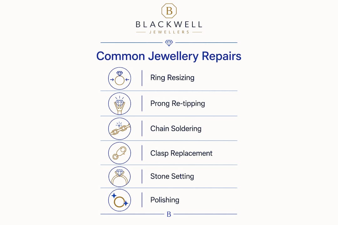 Infographic outlining main types of jewellery repairs