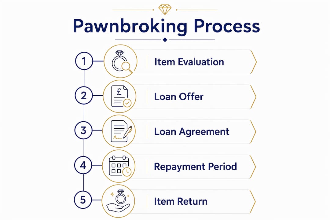 Infographic depicting pawnbroking loan step-by-step process