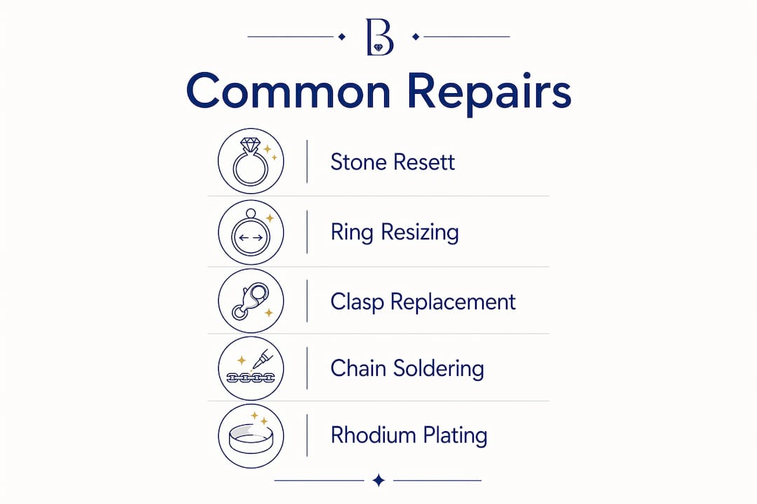 Infographic illustrating common jewellery repairs