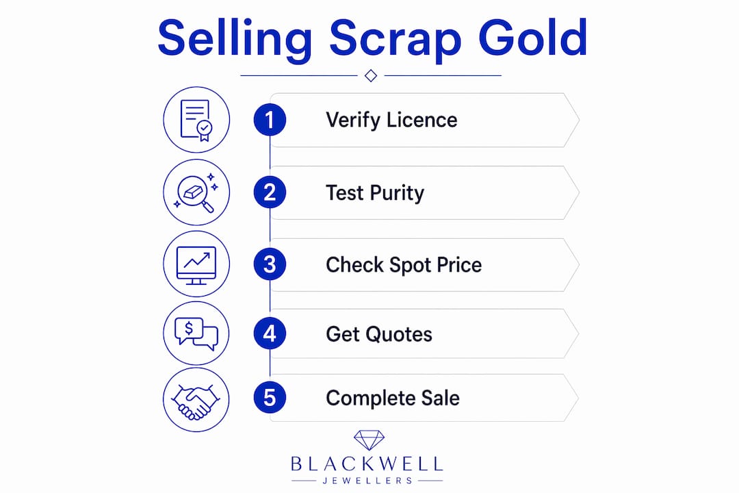 Infographic showing step-by-step scrap gold selling process