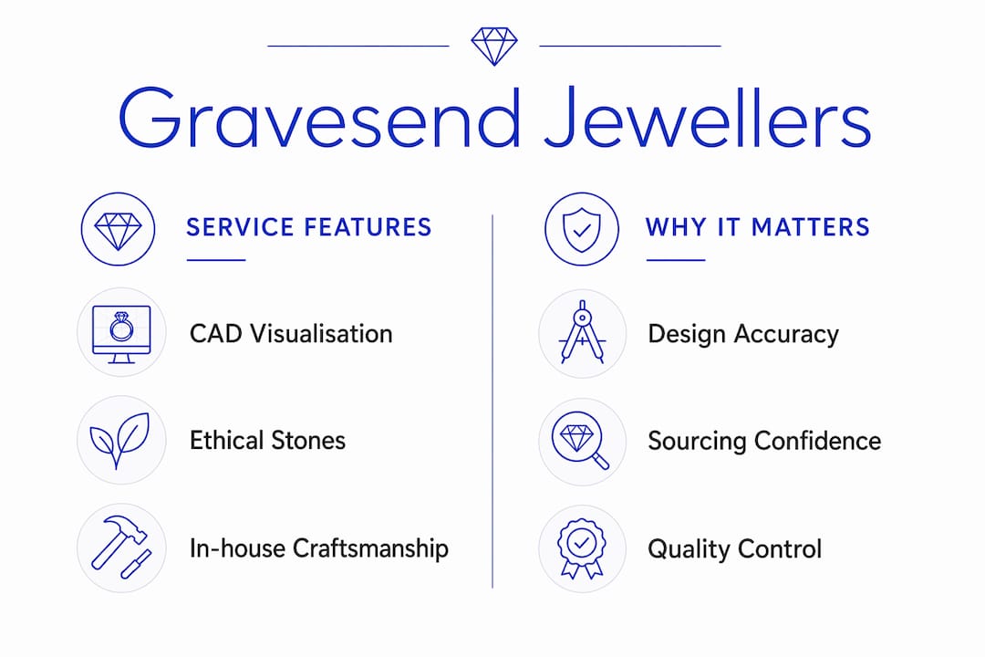 Infographic comparing bespoke service features and benefits at Gravesend jewellers