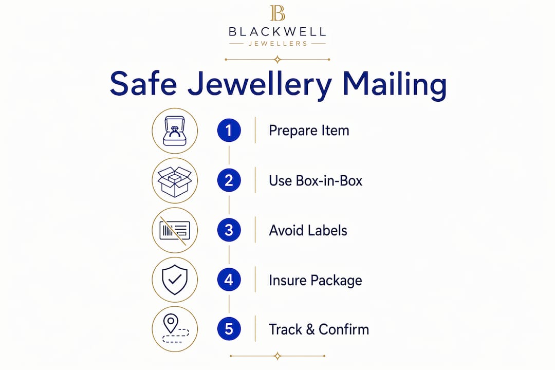 Infographic detailing jewellery mailing safety steps